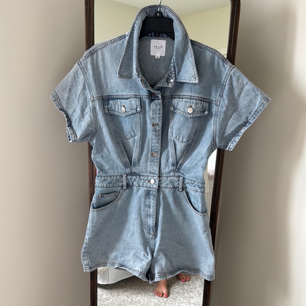 Le Lis Light Blue Denim Jumpsuit